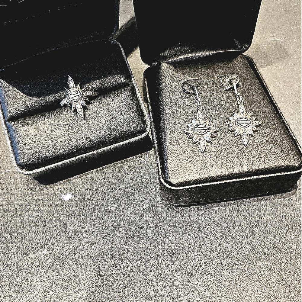 Harley Davidson ring and earrings.  Ring size is a 6.